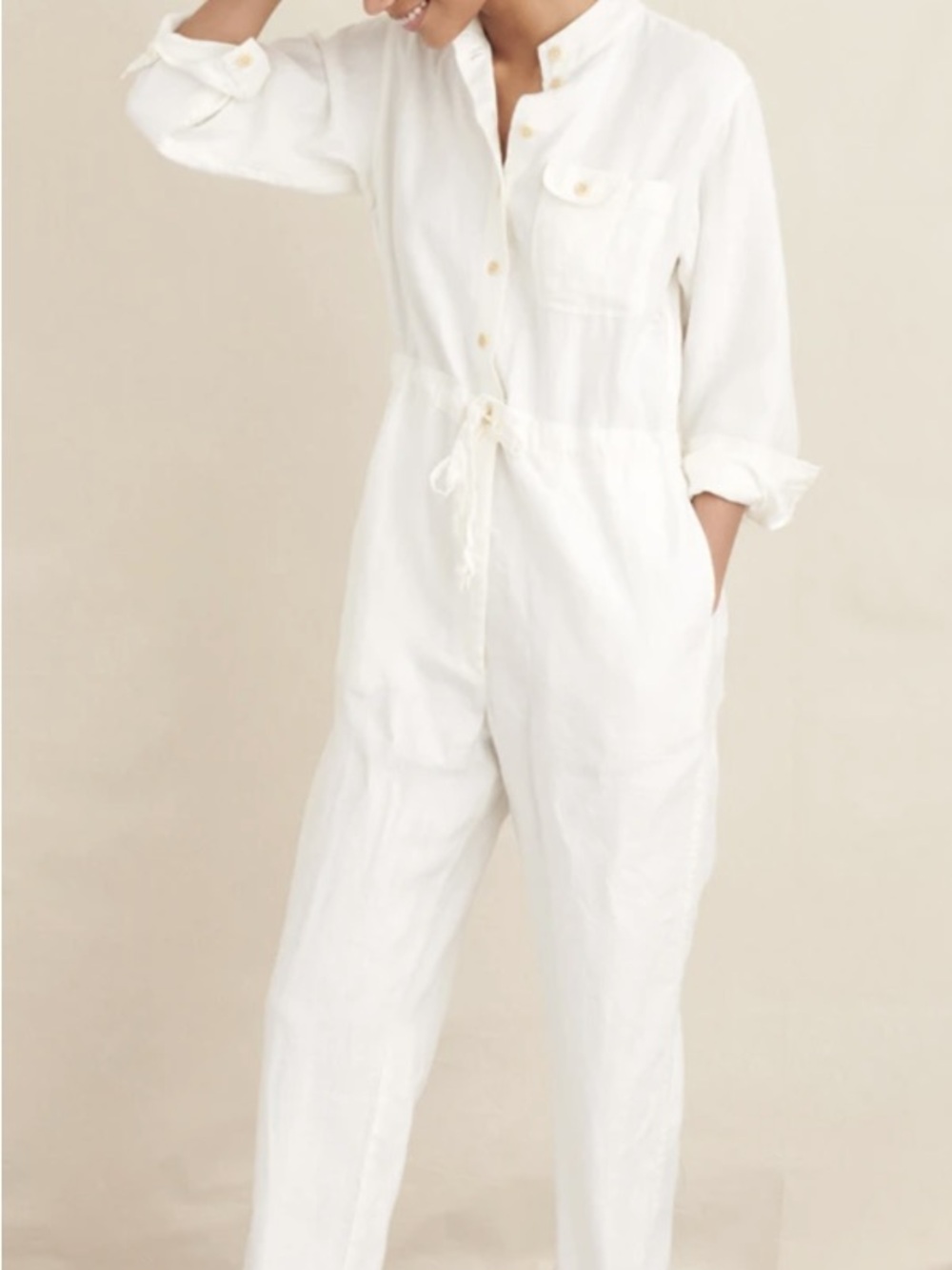 Alex Mill White Long-Sleeve Button Front Jumpsuit